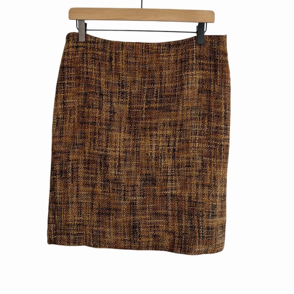 VERTIGO PARIS Womens Pencil Skirt Nubby Brown Pink and Rose Gold Lurex 8/40